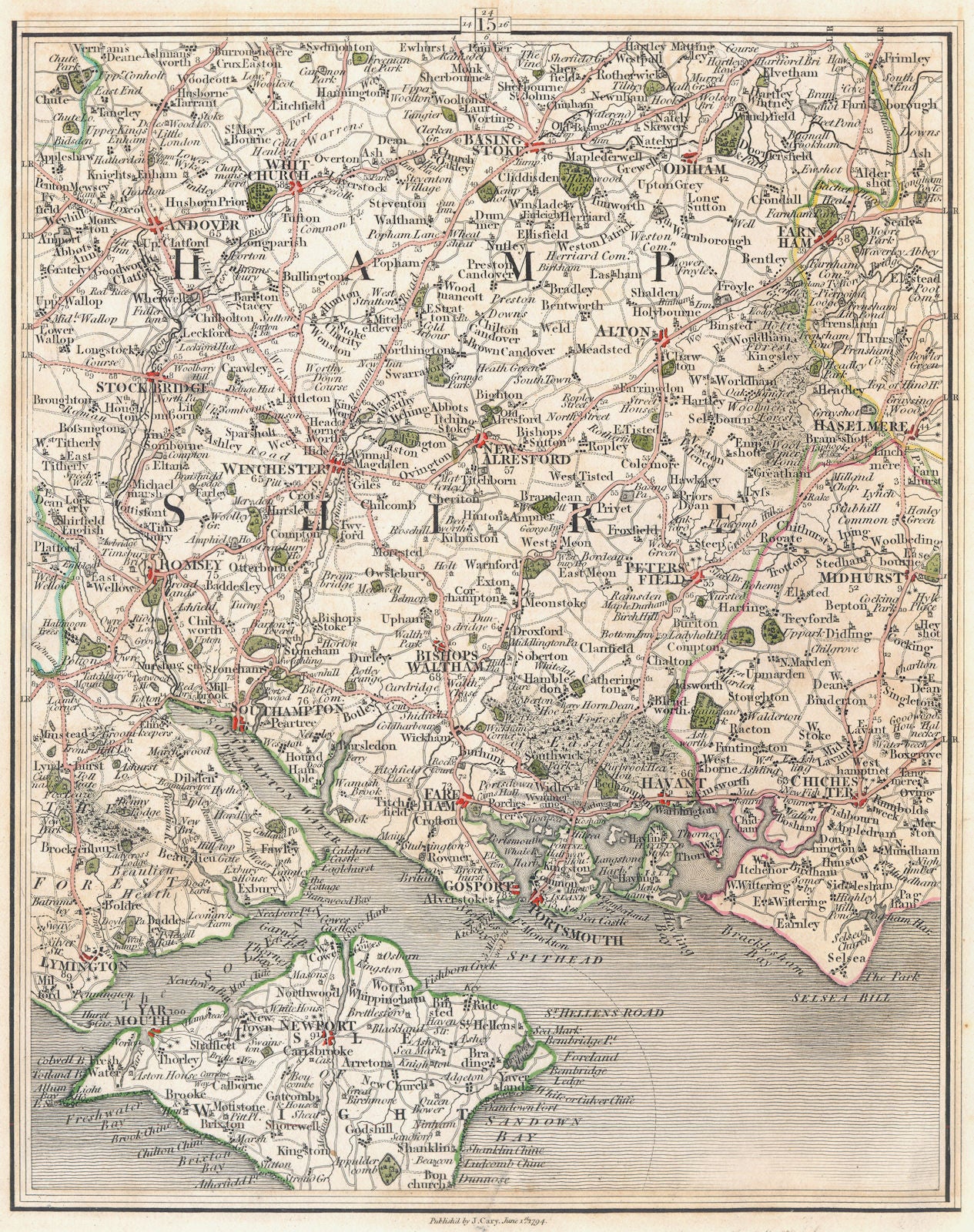 HAMPSHIRE.Winchester Southampton Portsmouth Isle of Wight Newport.CARY 1794 map
